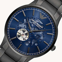 Emporio Armani Renato Automatic Blue Dial Grey Steel Strap Watch For Men - AR60056