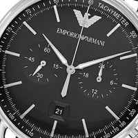 Emporio Armani Aviator Chronograph Black Dial Black Leather Strap Watch For Men - AR11143