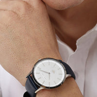 Emporio Armani Renato White DIal Blue Leather Strap Watch For Men - AR11119