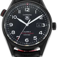 Tag Heuer Carrera Calibre 5 Drive Timer Black Dial Black Leather Strap Watch for Men - WAR2A80.FC6337