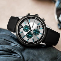 Emporio Armani Renato Chronograph Silver Dial Black Leather Strap Watch for Men - AR11473