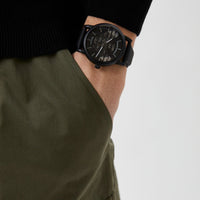 Emporio Armani Meccanico Quartz Black Dial Black Leather Strap Watch For Men - AR60032