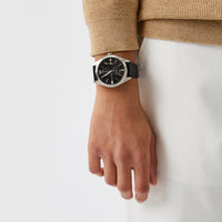Emporio Armani Claudio Chronograph Black Dial Black Leather Strap Watch For Men - AR11542