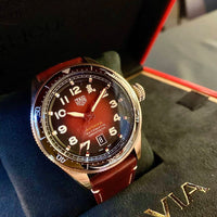 Tag Heuer Autavia Calibre 5 Chinese New Year Maroon Dial Maroon Leather Strap Watch for Men - WBE5193.FC8300