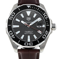 Tag Heuer Aquaracer Caliber 5 Black Dial Brown Leather Strap Watch for Men - WAY201M.FC6474