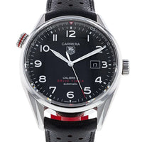 Tag Heuer Carrera Calibre 5 Drive Timer Black Dial Black Leather Strap Watch for Men - WAR2A10.FC6337