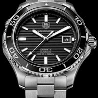 Tag Heuer Aquaracer Caliber 5 Automatic Black Dial Silver Steel Strap Watch for Men - WAK2110.BA0830