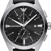 Emporio Armani Claudio Chronograph Black Dial Black Leather Strap Watch For Men - AR11542