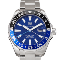 Tag Heuer Aquaracer GMT Calibre 6 Automatic Blue Dial Silver Steel Strap Watch for Men - WAY201T.BA0927