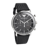 Emporio Armani Aviator Chronograph Black Dial Black Leather Strap Watch For Men - AR11143