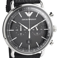 Emporio Armani Aviator Chronograph Black Dial Black Leather Strap Watch For Men - AR11143