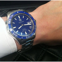 Tag Heuer Aquaracer Calibre 5 Automatic Blue Dial Silver Steel Strap Watch for Men - WAK2111.BA0830