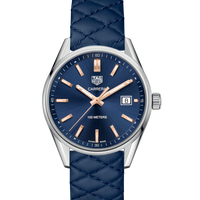 Tag Heuer Carrera Quartz Blue Dial Blue Calfskin Leather Strap Watch for Women - WAR1112.FC6391