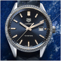 Tag Heuer Carrera Quartz Diamonds Blue Dial Blue Leather Strap Watch for Women - WAR1114.FC6391