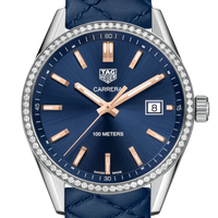 Tag Heuer Carrera Quartz Diamonds Blue Dial Blue Leather Strap Watch for Women - WAR1114.FC6391