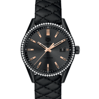 Tag Heuer Carrera Diamonds Anthracite Black Dial Black Leather Strap Watch for Women - WAR1115.FC6392