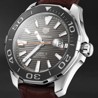 Tag Heuer Aquaracer Caliber 5 Black Dial Brown Leather Strap Watch for Men - WAY201M.FC6474