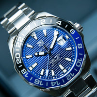 Tag Heuer Aquaracer GMT Calibre 6 Automatic Blue Dial Silver Steel Strap Watch for Men - WAY201T.BA0927