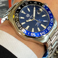 Tag Heuer Aquaracer GMT Calibre 6 Automatic Blue Dial Silver Steel Strap Watch for Men - WAY201T.BA0927