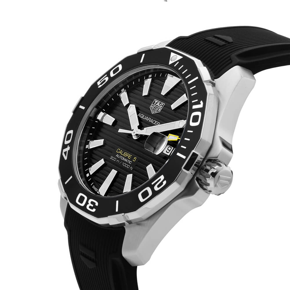 Tag Heuer Aquaracer Calibre 5 Automatic Black Dial Black Rubber Strap Watch for Men -  WAY211A.FT6151