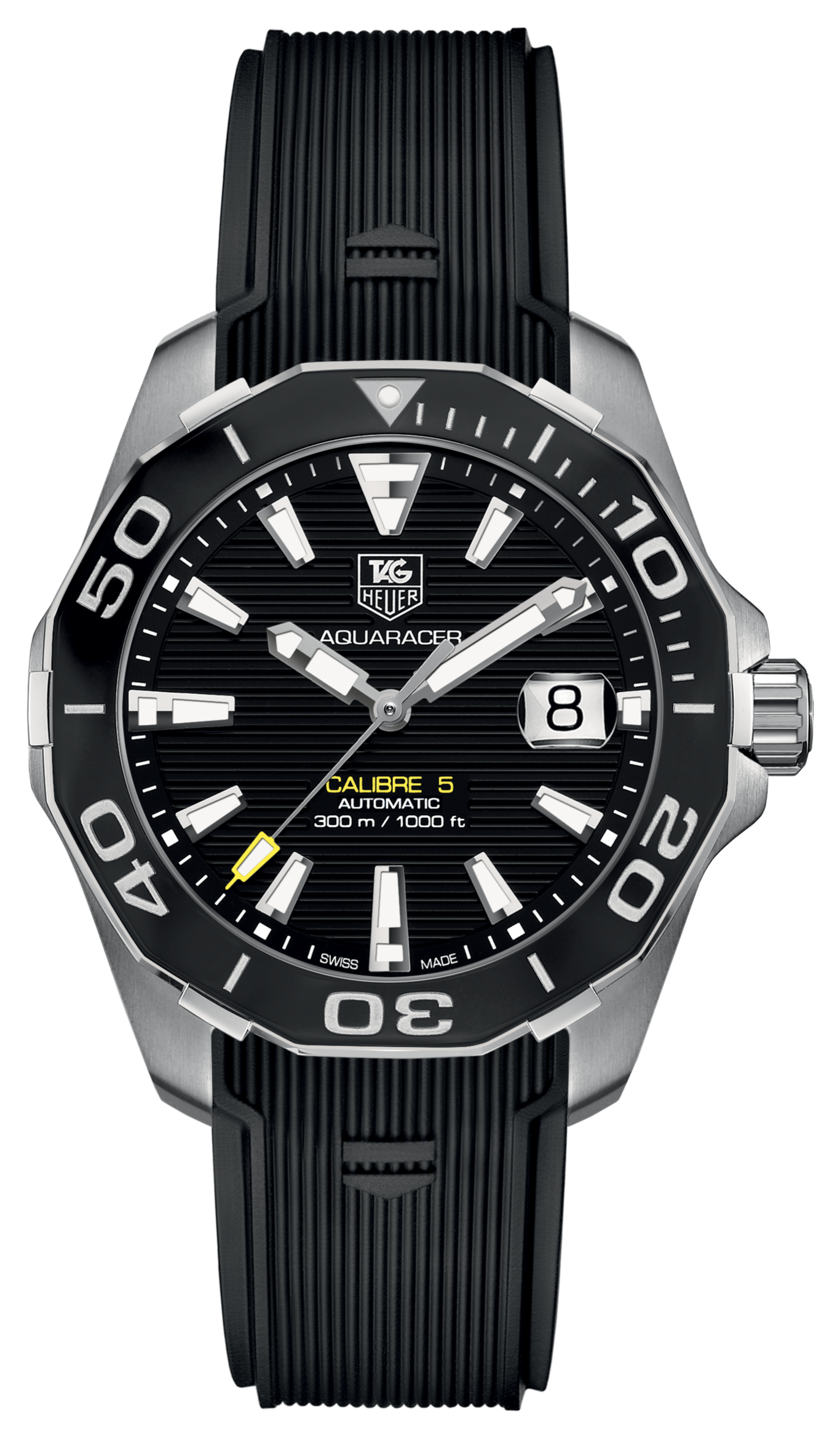 Tag Heuer Aquaracer Calibre 5 Automatic Black Dial Black Rubber Strap Watch for Men -  WAY211A.FT6151