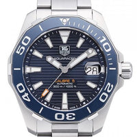 Tag Heuer Aquaracer Calibre 5 Blue Dial Silver Steel Strap Watch for Men - WAY211C.BA0928