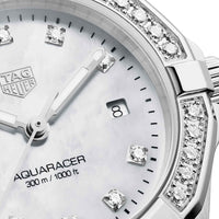 Tag Heuer Aquaracer Diamonds Mother of Pearl White Dial Silver Steel Strap Watch for Women - WBD1415.BA0741