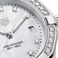 Tag Heuer Aquaracer Diamonds Mother of Pearl White Dial Silver Steel Strap Watch for Women - WBD1415.BA0741