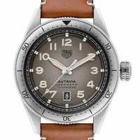 Tag Heuer Autavia Isograph Grey Dial Calfskin Brown Leather Strap Watch for Men - WBE5111.FC8267