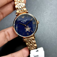 Emporio Armani Meccanico Crystals Black Dial Rose Gold Steel Strap Watch For Women - AR60043