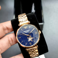 Emporio Armani Meccanico Crystals Black Dial Rose Gold Steel Strap Watch For Women - AR60043