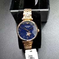 Emporio Armani Meccanico Crystals Black Dial Rose Gold Steel Strap Watch For Women - AR60043
