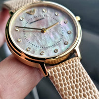 Emporio Armani Kappa Quartz Mother of Pearl Taupe Dial Brown Leather Strap Watch For Men - AR11151