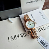 Emporio Armani Gianni T Bar Quartz Mother of Pearl Dial Rose Gold Steel Strap Watch For Women - AR11385