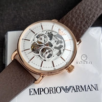 Emporio Armani Meccanico Automatic White Dial Brown Leather Strap Watch For Men - AR60027
