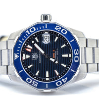 Tag Heuer Aquaracer Calibre 5 Blue Dial Silver Steel Strap Watch for Men - WAY211C.BA0928