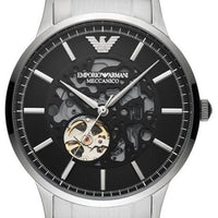 Emporio Armani Meccanico Automatic Black Dial Silver Steel Strap Watch For Men - AR60055