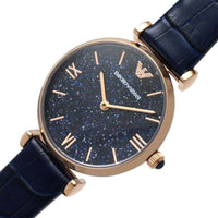 Emporio Armani Gianni T-Bar Quartz Blue Dial Blue Leather Strap Watch for Women - AR11424