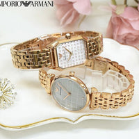 Emporio Armani Gianni T Bar Quartz Mother of Pearl Dial Rose Gold Steel Strap Watch For Women - AR11385