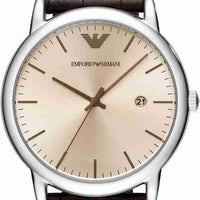Emporio Armani Luigi Analog Bronze Dial Brown Leather Strap Watch For Men - AR11096