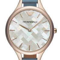 Emporio Armani Aurora Quartz Mother of Pearl White Dial Blue Leather Strap Watch For Women - AR11109