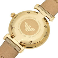 Emporio Armani Gianni T Bar Analog Silver Dial Beige Leather Strap Watch For Women - AR11127