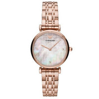 Emporio Armani Gianni T Bar Quartz Mother of Pearl Dial Rose Gold Steel Strap Watch For Women - AR11385
