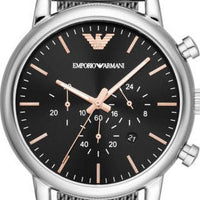 Emporio Armani Luigi Chronograph Quartz Black Dial Silver Mesh Bracelet Watch For Men - AR11429