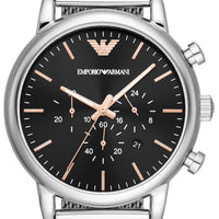 Emporio Armani Luigi Chronograph Quartz Black Dial Silver Mesh Bracelet Watch For Men - AR11429