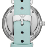 Emporio Armani Gianni T Bar Analog Crystals Silver Dial Blue Leather Strap Watch For Women - AR11443
