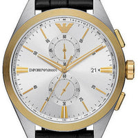 Emporio Armani Claudio Chronograph Silver Dial Black Leather Strap Watch For Men - AR11498