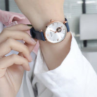 Emporio Armani Gianni T-Bar Analog Silver Dial Blue Leather Strap Watch For Women - AR60020
