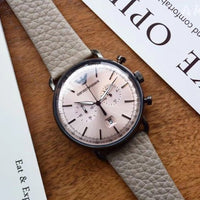 Emporio Armani Aviator Chronograph Quartz Grey Dial Beige Leather Strap Watch For Men - AR11107