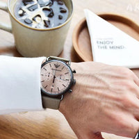 Emporio Armani Aviator Chronograph Quartz Grey Dial Beige Leather Strap Watch For Men - AR11107